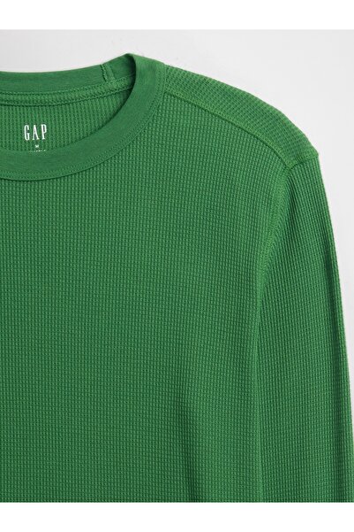 GAP Erkek Yeşil Waffle-Knit Bisiklet Yaka T-Shirt