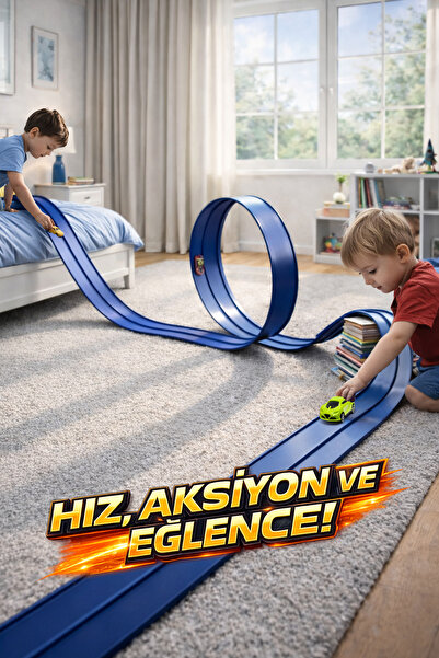 Esnek Yarış Pisti 4.5 METRE Oyuncak Araba Yolu Kıvrılabilir Araba Yolu 4.5 m Araba Pisti