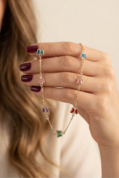 Craftique Mixed Color Butterfly Zircon Stone Gold Chain Brass Women's Bracelet