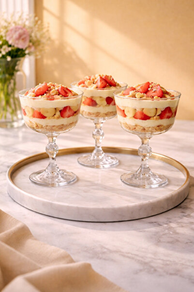 Maloria Crystalita Orta Boy Ayaklı Cam Magnolya Kasesi | 6 Adet - 220ml