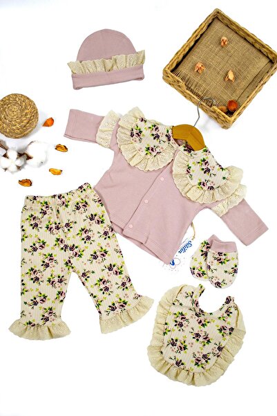 Sitilin Kız Bebek Natural Pamuk Kumaş 5 Li Fistolu Lüks Süslü Hastane Çıkışı ...