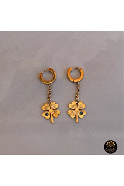 Gulsah's Store أقراط البرسيم مع تفاصيل خرز شرير من الفولاذ