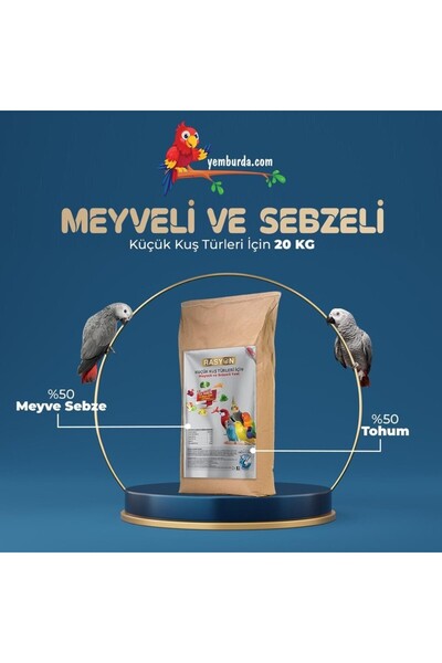 Meyveli & Sebzeli Küçük Taneli Muhabbet Kuşu Yemi - 20 KG Lifli Tam Besin