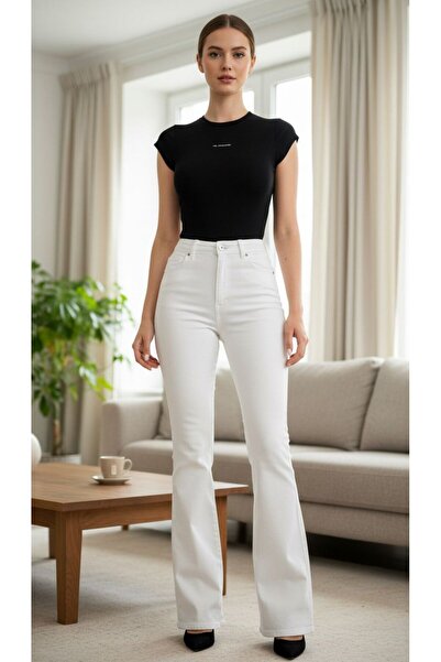 comfort jeans Λευκό ισπανικό τζιν παντελόνι με ψηλή μέση από λύκρα