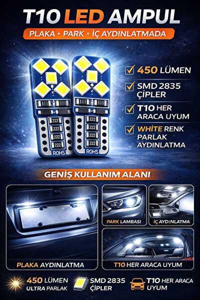 DuoLight Nıken T10 5w5 Tavan/park/plaka 10 Ledli 12v Ampul Beyaz Canbus Mevcut
