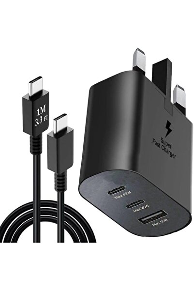 Generic شاحن سريع بقوة 65 واط مع منفذين USB-C ومنفذ USB-A، محول حائط سريع للآ...