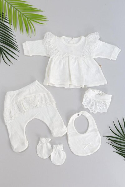 Sitilin Kız Bebek Natural Pamuk Kumaş 5 Li Fistolu Lüks Süslü Hastane Çıkışı ...