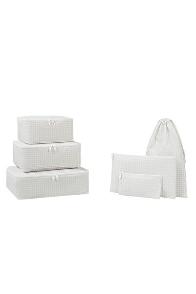 Ocean Home Textile Home Wave 6'lı Gri Pötikare Bavul İçi Düzenleyici Set
