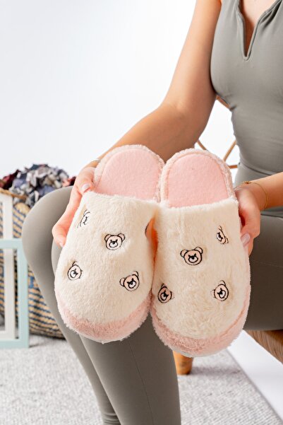 Slipcat Pofuduk Figürlü Panduf Kadın Ev Teliği Ses Yapmaz Hafif Yumuşak Taban