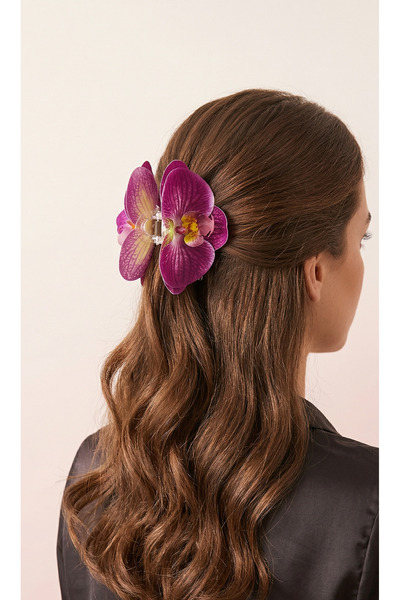 BeyzHal Κλιπ μαλλιών με λουλούδια ορχιδέας, διαφανές κλιπ, μωβ μοτίβο ορχιδέα...