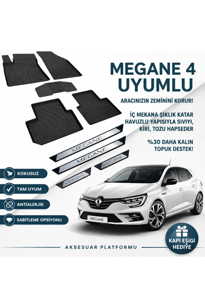 CarEste Renault Megane 4 4D Havuzlu Paspas Seti Kapı Eşiği Hediyeli 2016-2024...