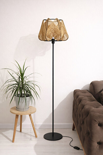 Woogue Avera Hasır Bohem Metal Lambader | Doğal Hasır Başlıklı Tek Ayaklı Köş...