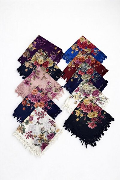 HUZURLU (7 Lİ KARIŞIK SET) ÇİÇEK DESENLİ yumuşak dokulu boncuklu eşarp (110x110)