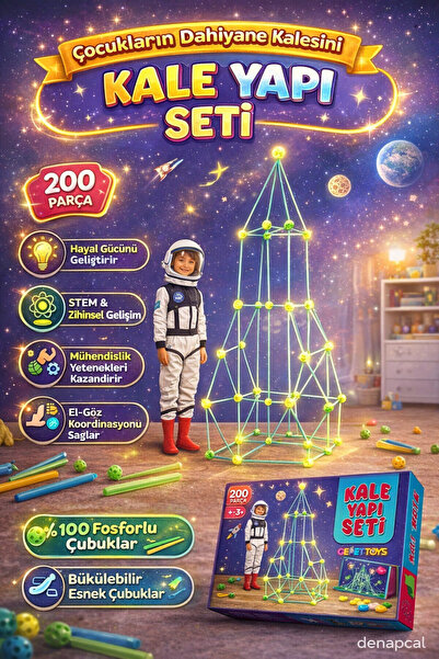 DENAPCAL Çocuk Oyun Evi Oyun Çadırı ve İnşa Seti 200 Parça Eğitici Kale Kurma...