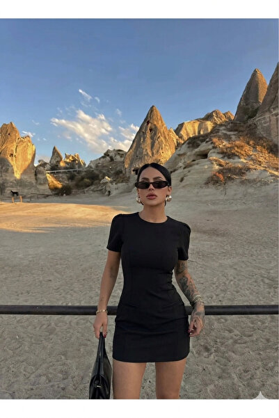 DAME Kadın TREND KUM SAATİ MODEL BALON KOL MİNİ ELBİSE