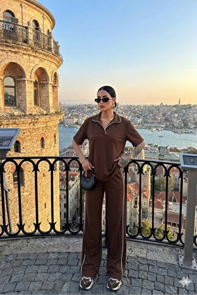 DAME Γυναικεία φόρμα με γιακά πόλο και ρίγες oversized Μοντάλ