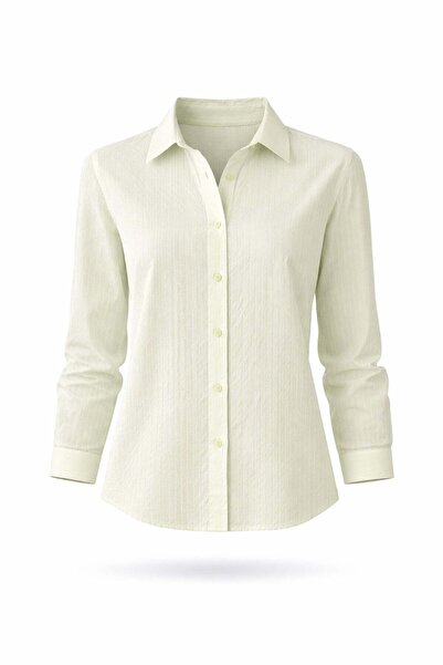 5in1Canpolat Ανοιχτό πράσινο ριγέ πουκάμισο 4340