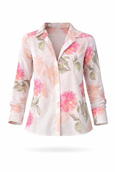 5in1Canpolat Ροζ πουκάμισο με φλοράλ σχέδιο 30099