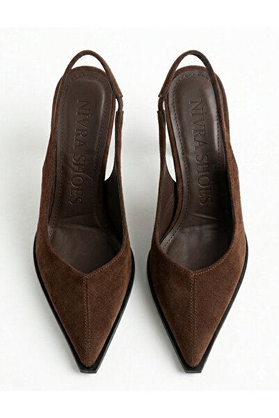 ELEVAM Γυναικεία καφέ σουέντ παπούτσια στιλέτο με μυτερή μύτη και κομψό τακούνι