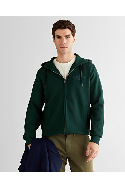 Gant Erkek Yeşil Regular Fit Kapüşonlu Fermuarlı Sweatshirt