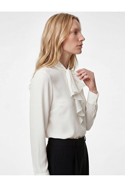 Koton Μπλούζα με βολάν στο λαιμό, κουμπιά στην πλάτη και μακριά μανίκια