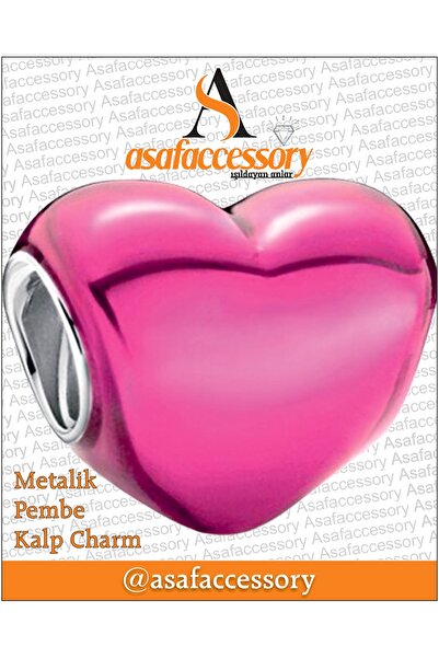 asaf Pembe kalp charm | gümüş kaplama