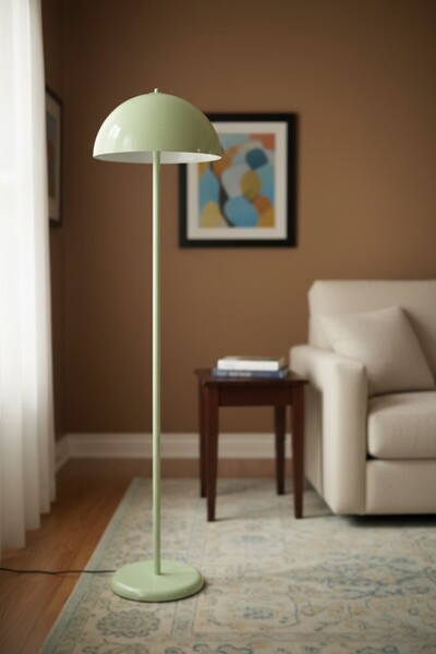 Bamyum Mint Yeşili Lambader Dekoratif Metal Oturma Odası Çalışma Odası Zemin ...