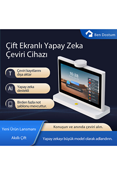 Çift Ekran Akıllı Çeviri Cihazı | 34 Dil, Anında Sesli & Yazılı Çeviri