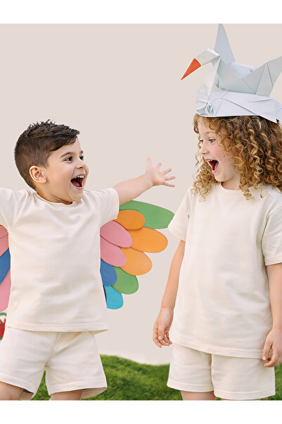 MSHB&G Tricou oversize crem cu gât crewneck pentru copii, unisex, 100% bumbac