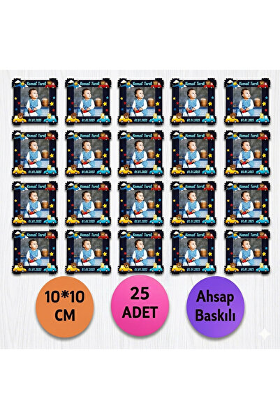 wonderlike Bebek Çocuk Doğum Günü Resimli Ahşap Magnet 25 Adet