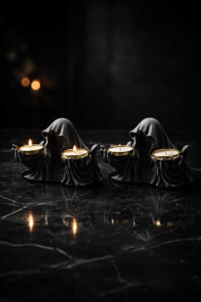 Yaratıcı sanatlar atölyesi 2'li Gotik Pelerinli Hayalet Mumluk Tealight Mumlu...