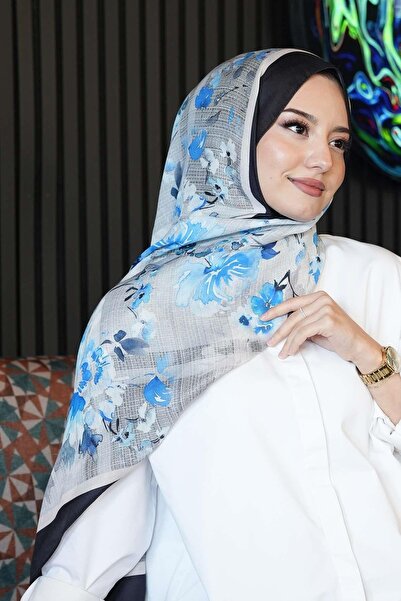 AFVENTE Șal albastru moale cu model de flori de apă bumbac