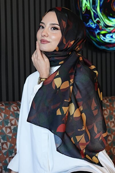 AFVENTE Μοτίβο φύλλων Σκούρο πράσινο απαλό βαμβακερό σάλι