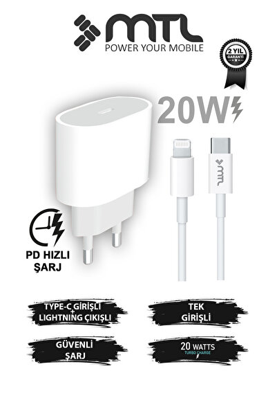 MTL 20W PD QC 4.0 Destekli Type-C Çıkışlı Adaptör + Type-C to Lightning Kablo...