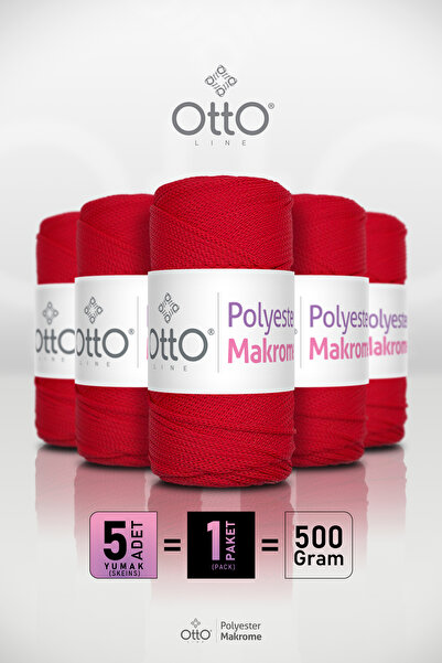 Otto Πολυεστερικό Μακραμέ - Κόκκινο - Πακέτο 5 τεμαχίων - 2mm/100gr/100m - Σο...