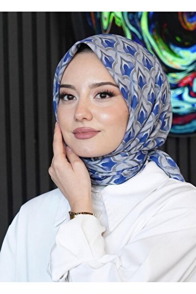 AFVENTE Μαλακό βαμβακερό κασκόλ με μοτίβο μωσαϊκού σε σκούρο μπλε