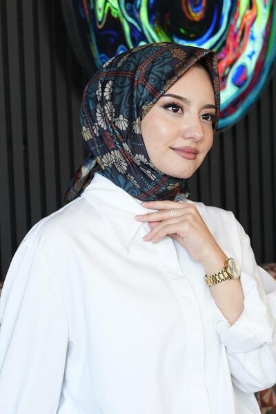 AFVENTE Βαμβακερό κασκόλ με τυρκουάζ λουλούδι