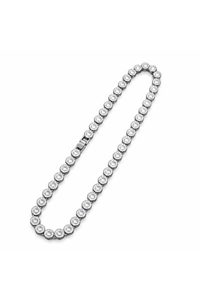Pursehuit Colier cubanez de tenis, culoare argintie, cu pietre de zirconiu, D...