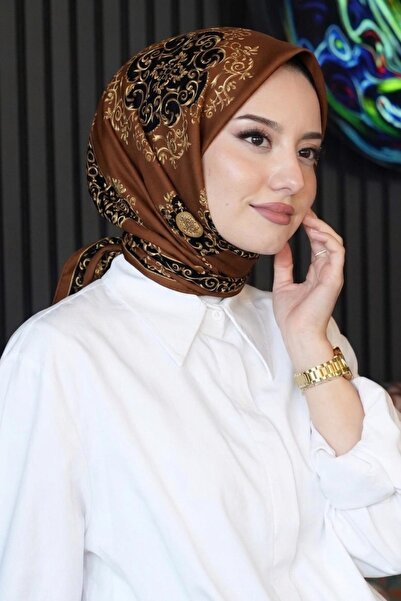 AFVENTE Κασκόλ βαμβακερό καφέ με ethnic μοτίβο