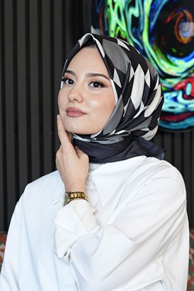 AFVENTE Eșarfă din bumbac cu model geometric negru - alb