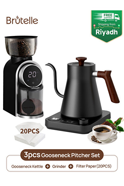 Brutelle مجموعة ماكينة تحضير القهوة الكهربائية ذات الرقبة الإوزية V02 مع مرشح...