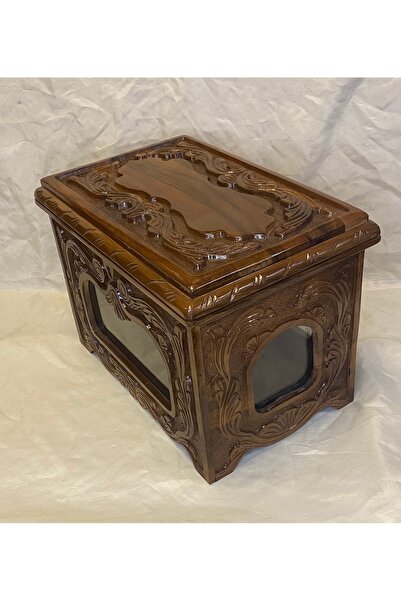 Hakkak Oymalı Masif Ahşap Tülbent Sandığı & Yazma Sandığı & Camekan