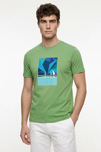 SMILE Barrington Green Cotton Marin Printed T-Shirt