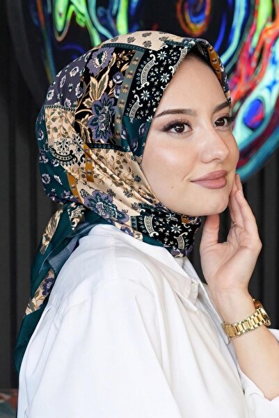 AFVENTE Μαλακό κασκόλ Βαμβάκι με φλοράλ σχέδιο Petrol