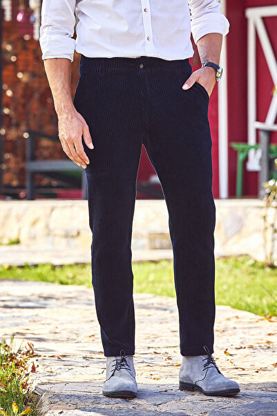 SMILE Kobe Navy Blue Cotton Velvet Trousers