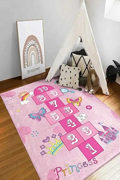 Gökotta Pembe Seksek Desen Yıkanabilir Dijital Baskılı Yıkanabilir Çocuk Halı...