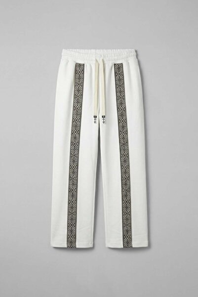 ablukaonline Ανδρική φόρμα με ριγέ έθνικ σχέδιο Άνετη φόρμα φόρμας λευκή