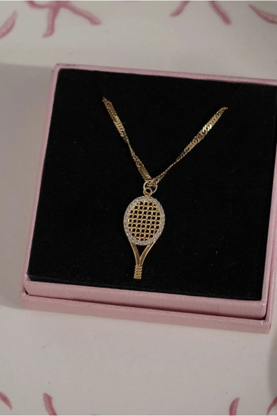 AŞIK ACCESSORIES Çelik Taş Detaylı Tenis Raketi Kolye