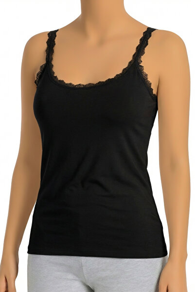 Öts قميص داخلي دانتيل من القطن والليكرا بشريط حبل أسود للسيدات