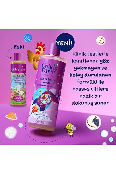 Childs Farm Böğürtlen ve Organik Elma Özlü Çocuk Saç ve Vücut Şampuanı 500ml